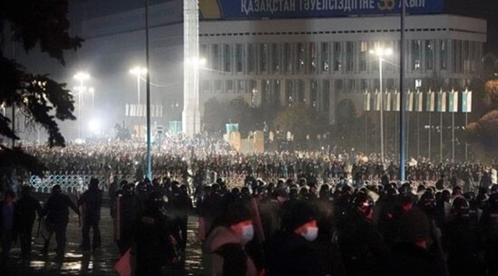Ostensibly, protests started over the price-hike of the LPG, which is used for vehicles by many Kazakhs. (AP)