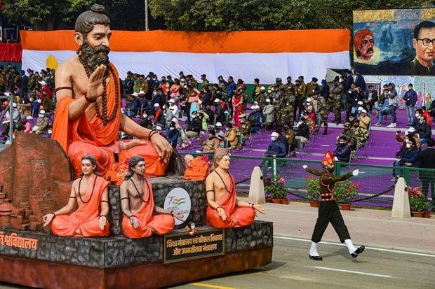 Ministry of Education & Ministry of Skill Development & Entrepreneurship tableau passes the Rajpath, during the Republic Day Parade 2022.(PTI Photo)