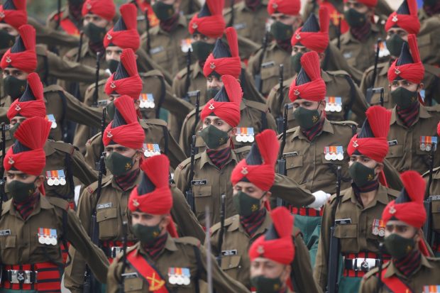 Indian soldiers march during the Republic Day parade in New Delhi. (REUTERS)