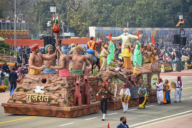 Gujarat tableau during the Republic Day Parade 2022, at Rajpath in New Delhi.(PTI Photo)