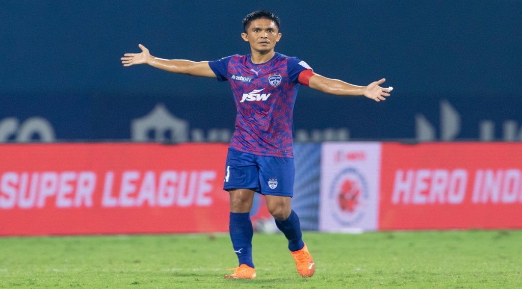 Sunil Chhetri of Bengaluru FC in action during the ISL match in Goa (PTI image) Sunil Chhetri of Bengaluru FC in action during the ISL match in Goa (PTI image)