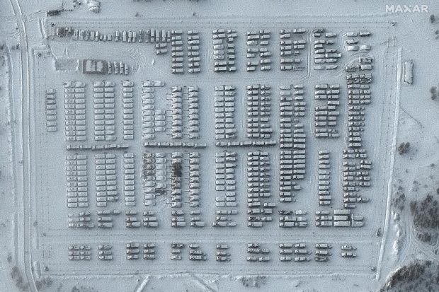 Widely available commercial satellite imagery of Russian troop positions bracketing Ukraine provides a bird's-eye view of an international crisis as it unfolds. (Maxar Technologies via Reuters Photo)