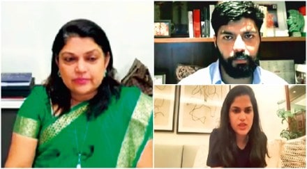 (Clockwise from above) Falguni Nayar, Anchit and Adwaita Nayar were in conversation with Anant Goenka, Executive Director, Indian Express Group, and Anil Sasi, National Business Editor, The Indian Express