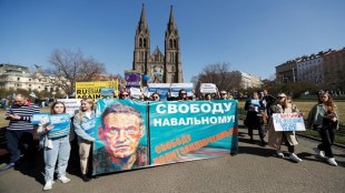 Prague's Russian community protests against war in Ukraine, in Prague