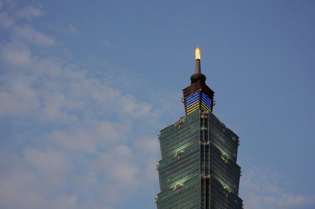 The Taipei 101 skyscraper is lit up in the colours of the Ukrainian flag following Russia's attack on Ukraine, in Taipei, Taiwan. (Reuters Photo)