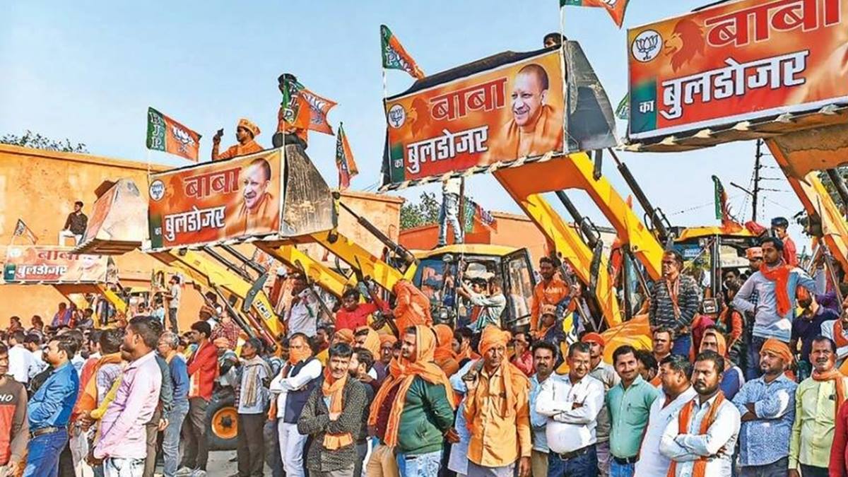bulldozers were used for campaigning during some rallies of Yogi Adityanath. (PTI) bulldozers were used for campaigning during some rallies of Yogi Adityanath. (PTI)