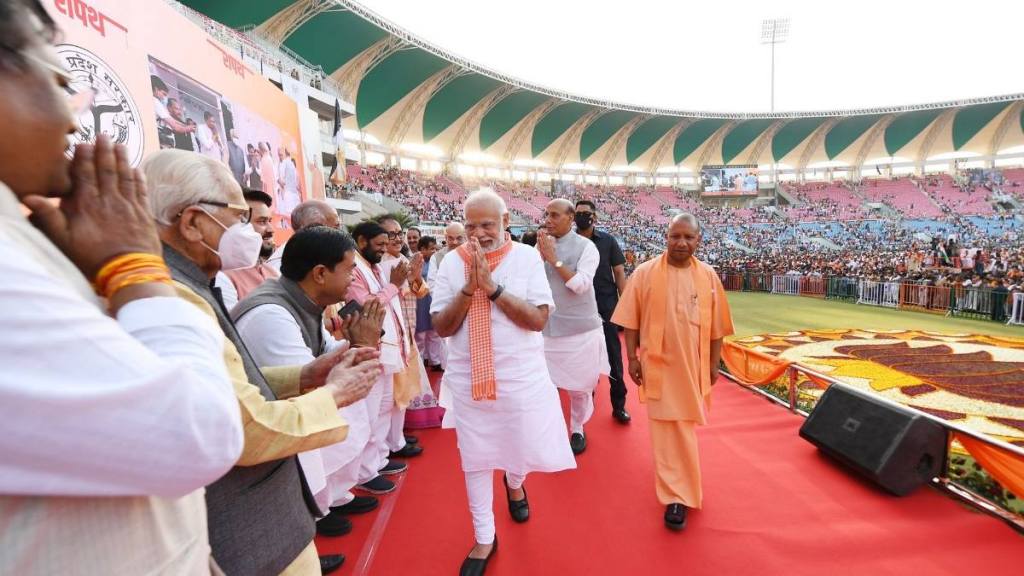Prime Minister Narendra Modi, Union Home Minister Amit Shah, Defence Minister Rajnath Singh and BJP national president J P Nadda, other top Union ministers, chief ministers from BJP-run states and dignitaries from the world of industry and entertainment graced the occasion.