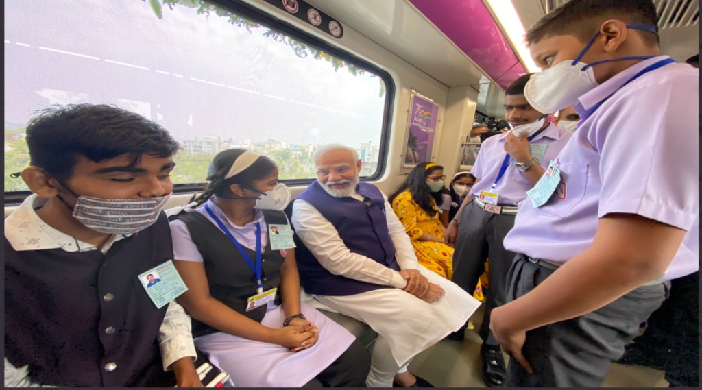 “On board the Pune Metro with my young friends,'' tweeted PM Modi. “On board the Pune Metro with my young friends,'' tweeted PM Modi.