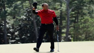 Tiger Woods on the 18th green during the final round of The Masters — Augusta National Golf Club, Georgia (Reuters image)