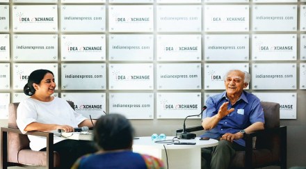 Vandita Mishra, National Opinion Editor, in conversation with Arun Shourie at The Indian Express office (Photo: Abhinav Saha)
