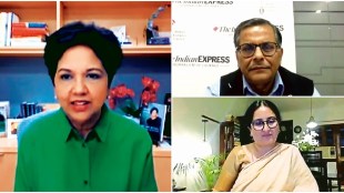 Indra Nooyi, former chairman and CEO, PepsiCo, with Shyamal Majumdar, Editor, Financial Express, and Vandita Mishra, National Opinion Editor, The Indian Express