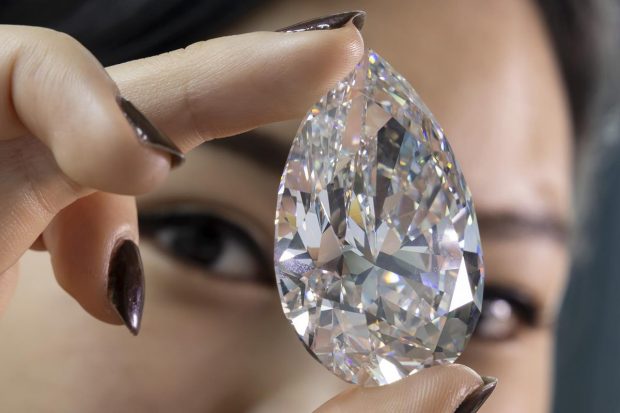 The Rock is estimated between 19,000,000 - 30,000,000 CHF (Swiss Francs) will sold as highlight of the Geneva Magnificent Jewels auction on 11 May 2022. (AP Photo)