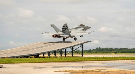 During the trials the manufacturers are demonstrating the compatibility of their machines with the Indian Navy’s aircraft carrier which uses the Ski-jump to launch the aircraft.