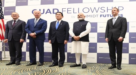 During the second in-person meeting of the Quad leaders here, Prime Minister Modi, President Biden, Japanese Prime Minister Fumio Kishida and Australia's newly-elected Prime Minister Anthony Albanese exchanged views about developments in the Indo-Pacific region and global issues of mutual interest.