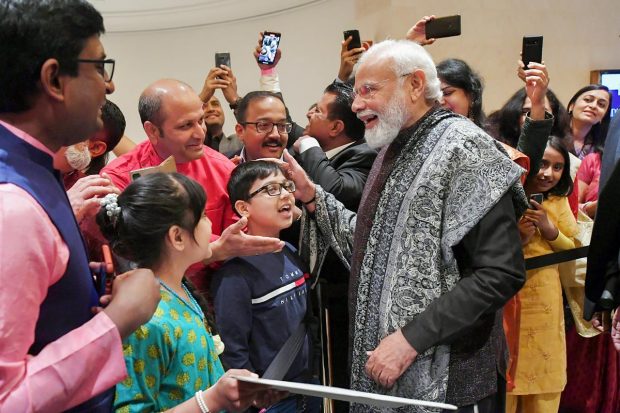 Prime Minister Narendra Modi at an interaction with Indian diaspora, in Berlin, Germany. (PIB/PTI Photo)