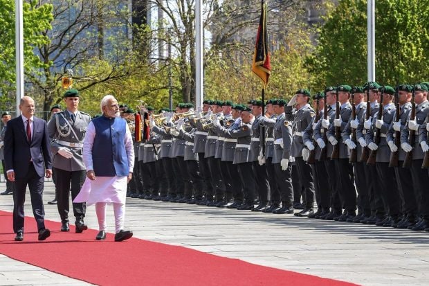 Modi was accorded the Guard of Honour at the forecourt of the Federal Chancellery in Berlin. (PTI Photo)