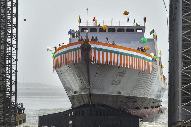 'Udaygiri', named after a mountain range in Andhra Pradesh, is the third ship of Project 17A Frigates. P17A Frigates are warships that are a follow-on class of the P17 (Shivalik Class) Frigates with improved stealth features, advanced weapons, sensors and platform management systems, the Navy said. (PTI Photo)