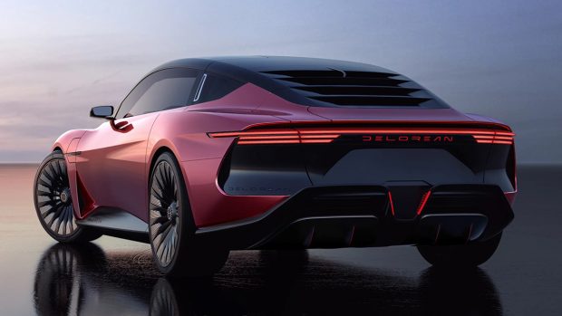 Another detail carried over from the DMC DeLorean to the Alpha5 is the design of the rear windscreen. You do not get a conventional glass, rather there are four slats, just like the DMC-12 that almost make it look like the visor of a sci-fi helmet. It also has the DeLorean badge on the lower left side of the car just like the original DMC-12.