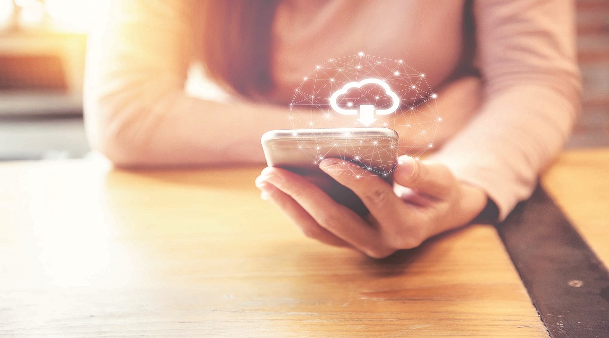 Cloud download on mobile smartphone. Cloud download on mobile smartphone.