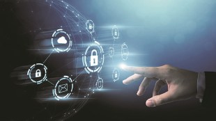Protection network security computer and safe your data concept. Digital crime by an anonymous hacker