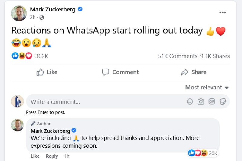 WhatsApp emoji reactions
