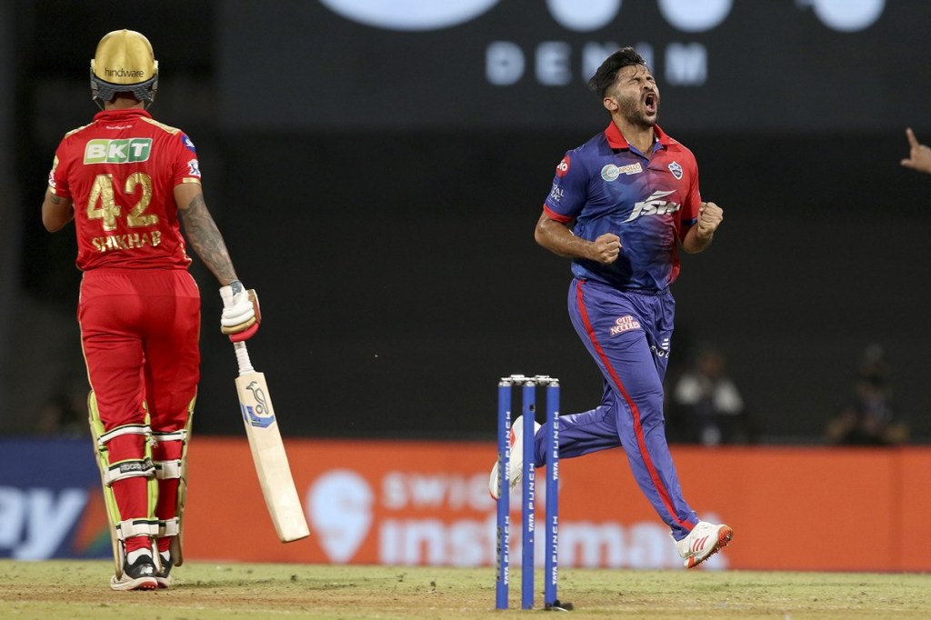 Shardul Thakur of Delhi Capitals celebrates wicket of Shikhar Dhawan of Punjab Kings IPL 2022 Shardul Thakur of Delhi Capitals celebrates wicket of Shikhar Dhawan of Punjab Kings IPL 2022