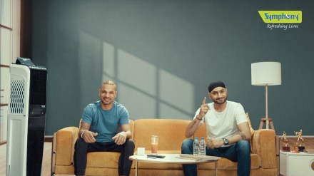 The videos show Dhawan and Singh in conversation about the weather and the symphony appliances from various dealers