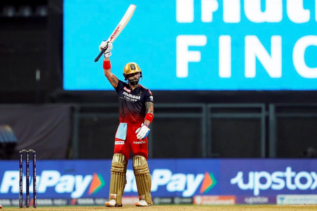 Virat Kohli of Royal Challengers Bangalore celebrates his fifty against Gujarat Titans at IPL 2022