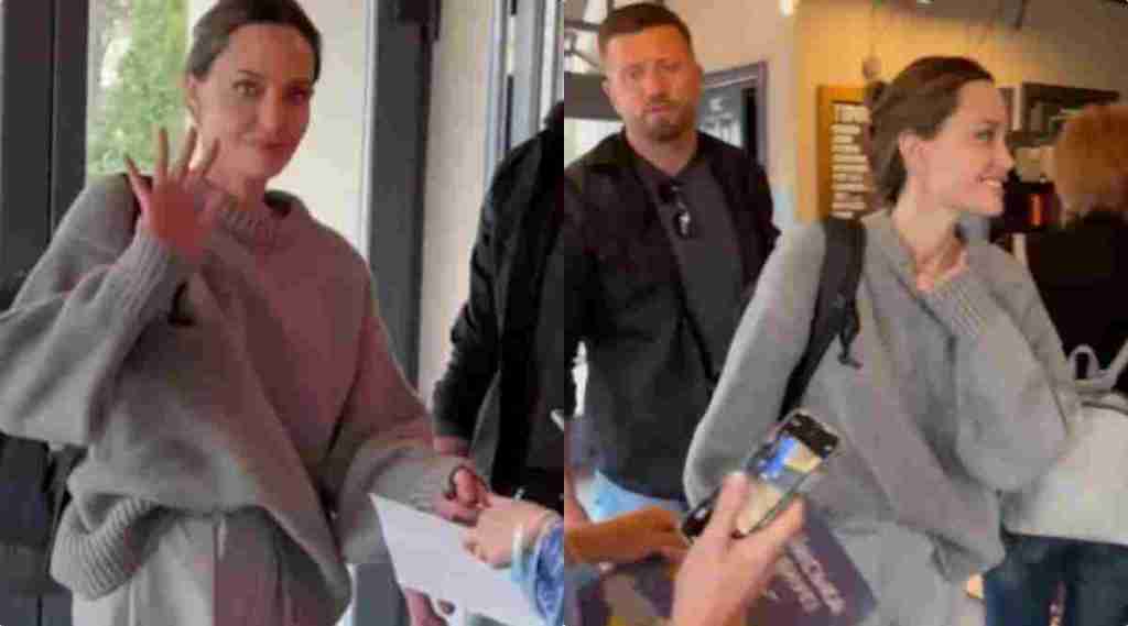 Angelina Jolie visits a coffee shop in Lviv, Ukraine. Mayya Podgorodetskaya/ Facebook