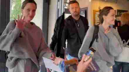 Angelina Jolie visits a coffee shop in Lviv, Ukraine. Mayya Podgorodetskaya/ Facebook