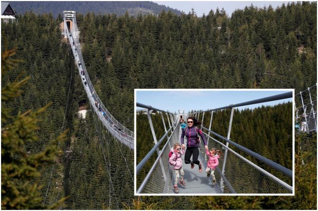 First tourists step out on world's longest suspension footbridge. A pedestrian suspension bridge that is the longest such construction in the world has opened at a mountain resort in the Czech Republic. Let us take a look at some of the wonderful photos of world's longest suspension bridge in Czech Republic: