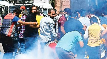 At a protest over the killing, in Srinagar on Friday. Shuaib Masoodi