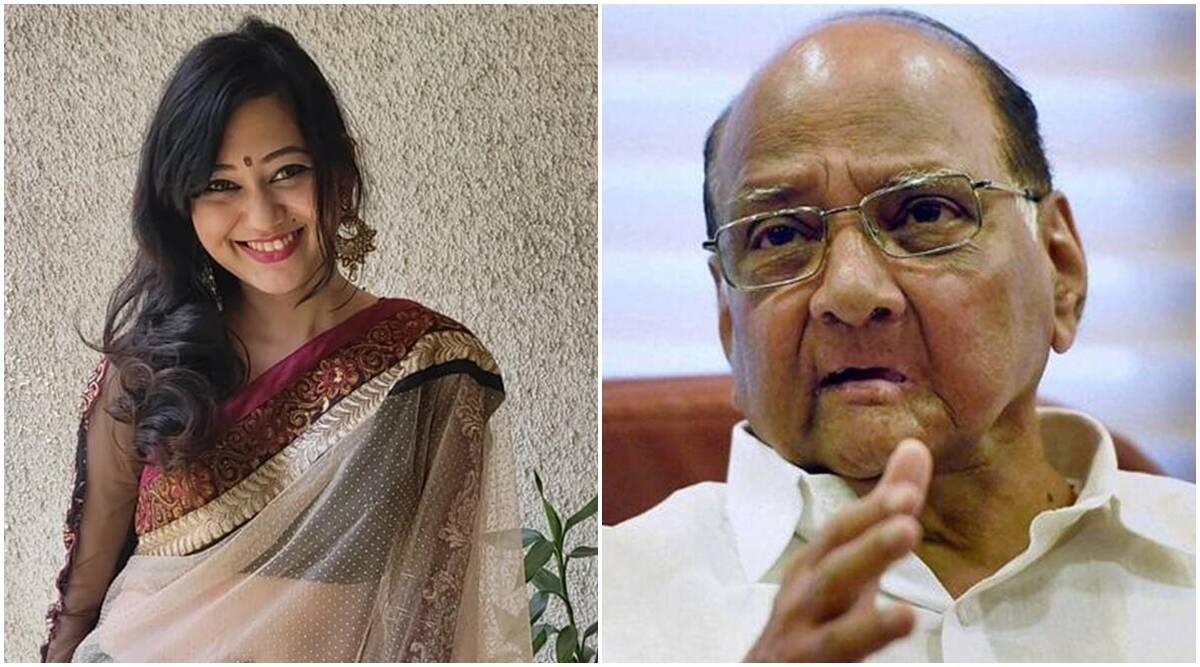 Marathi actor Ketaki Chitale and Nationalist Congress Party (NCP) chief Sharad Pawar. Marathi actor Ketaki Chitale and Nationalist Congress Party (NCP) chief Sharad Pawar.