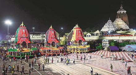 The deities are taken to the altar of the temple complex, which is called the Snana Vedi