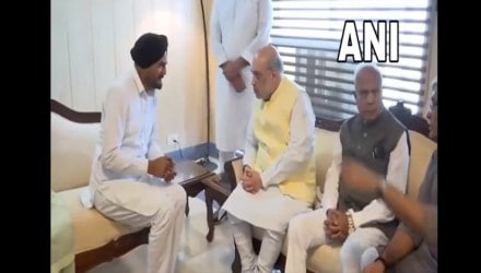 Parents of Punjabi singer Sidhu Moose Wala meet Union Home Minister Amit Shah in Chandigarh on June 4, 2022. (Screengrab from ANI tweet video)