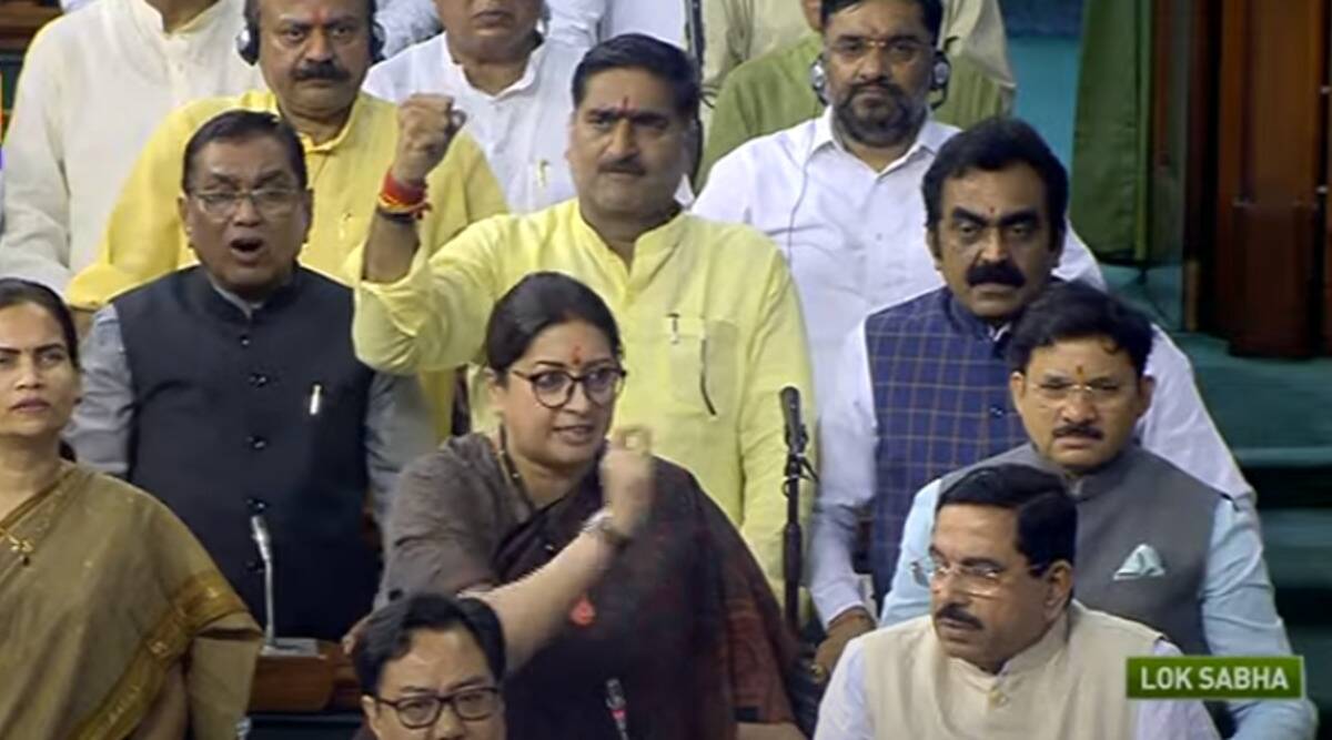 Smriti Irani confronts Sonia Gandhi over 'Rashtrapatni' row. (ANI) Smriti Irani confronts Sonia Gandhi over 'Rashtrapatni' row. (ANI)