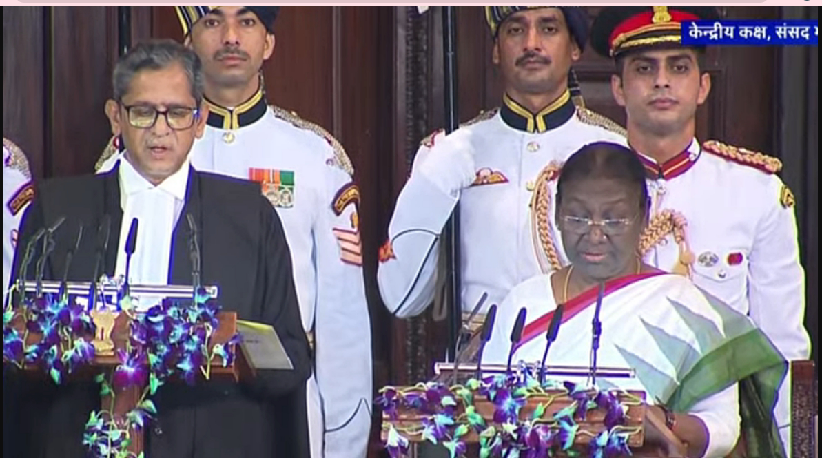 Droupadi Murmu on Monday was sworn in as India's 15 President. (Courtesy Sansad TV) Droupadi Murmu on Monday was sworn in as India's 15 President. (Courtesy Sansad TV)