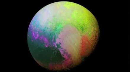 Looking at the image, the left side of Pluto is mostly blue-green with a purple swirl, on the right, the colours range from yellow-green at the top to reddish-orange at the bottom (Photo: Instagram/NASA) Looking at the image, the left side of Pluto is mostly blue-green with a purple swirl, on the right, the colours range from yellow-green at the top to reddish-orange at the bottom (Photo: Instagram/NASA)