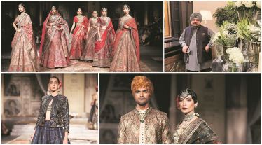 Fashion designer JJ Valaya at the recently concluded FDCI India Couture Week in Delhi; his latest collection ‘Alma’ pays great attention to detail with ample choice of crystals, antique patina and gold work, rhinestone-encrusted eyes, embellished face nets and hairline, floral halos and glitter lips that speak loud and clear of trends this wedding season