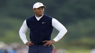 Tiger Woods at the British Open golf championship in Scotland (AP Image)