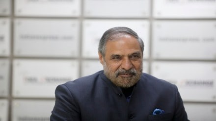 Former Union Minister and Congress leader Anand Sharma at Indian Express Noida office during Idea Exchange in 2019. (Express Photo by Abhinav Saha)