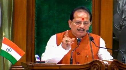Bihar Assembly speaker Vijay Kumar Sinha speaks before Nitish Kumar-led Grand Alliance government's floor test during a special session of Bihar Assembly, in Patna, Wednesday. (PTI Photo)