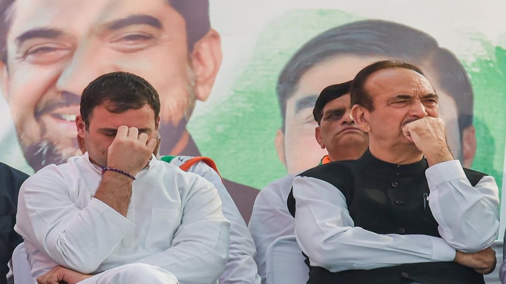 Ghulam Nabi Azad with Congress leader Rahul Gandhi in Nuh district in 2019. Azad resigned from all party positions, including its primary membership, on Friday. (PTI Photo/Atul Yadav)