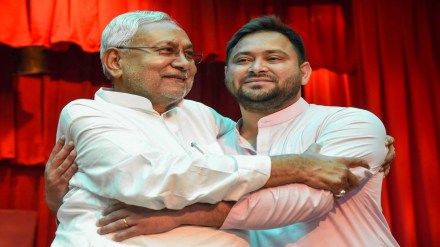 Bihar Chief Minister Nitish Kumar being greeted by Deputy Chief Minister Tejashwi Yadav after taking oath in Patna.(PTI Photo/File Image)