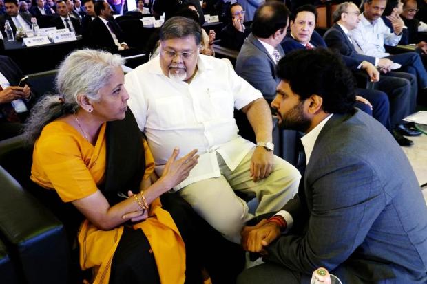 Finance Minister Nirmala Sitharaman along with Viveck Goenka, Chairman & Managing Director of The Indian Express and Anant Goenka Executive Director, Indian Express Group (Express Photo team)