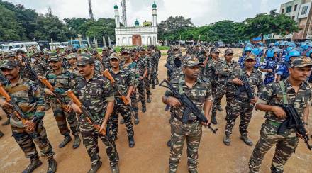 Heavy security outside Bengaluru's Idgah Maidan. (PTI)