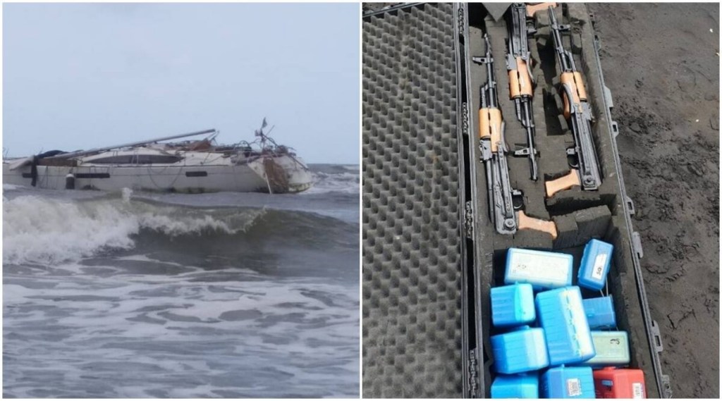 Three AK series assault rifles and some small arms were found in the yacht. (Express photo/sourced)