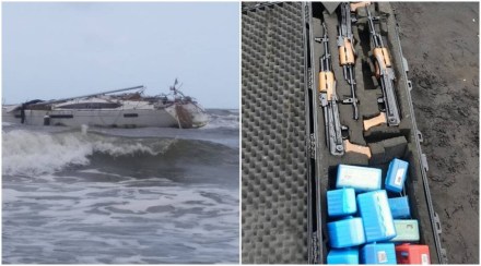 Three AK series assault rifles and some small arms were found in the yacht. (Express photo/sourced)