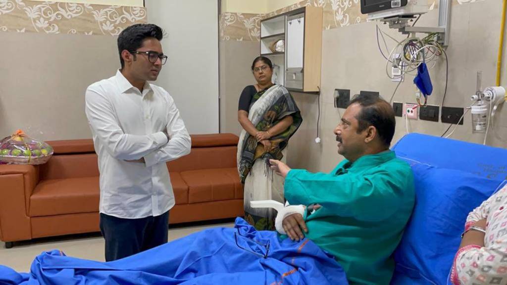 Nabanna chalo violence: Abhishek Banerjee visiting injured ACP Debjit Chatterjee.