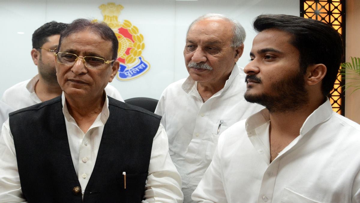 Samajwadi Party from Rampur Azam Khan with MLA son Abdullah at S.I.T office for investigation in Lucknow. (Express File Photo)
